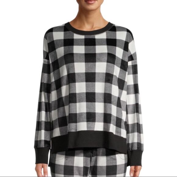 𝅺Plush Velour Black & White Buffalo Check Top Size M (8-10) - Picture 1 of 3